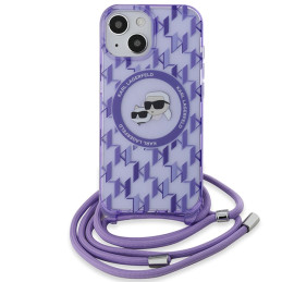 Karl Lagerfeld IML Crossbody Monogram Karl & Choupette Head MagSafe dėklas, skirtas iPhone 15 / 14 / 13 - violetinė