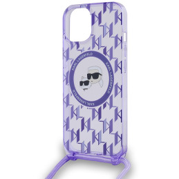 Karl Lagerfeld IML Crossbody Monogram Karl & Choupette Head MagSafe dėklas, skirtas iPhone 15 / 14 / 13 - violetinė