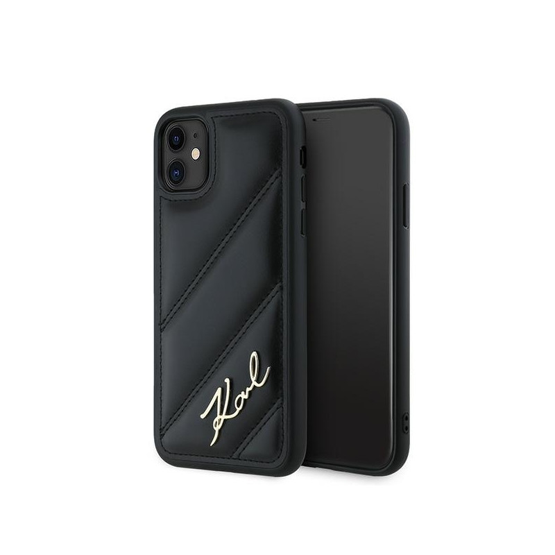 Karl Lagerfeld Diagonal Quilted Script dėklas, skirtas iPhone 11 / Xr - juodas
