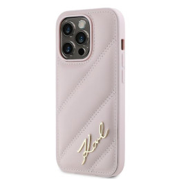 Karl Lagerfeld Diagonal Quilted Script dėklas, skirtas iPhone 14 Pro - rožinis