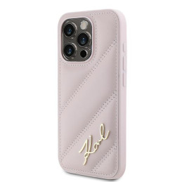 Karl Lagerfeld Diagonal Quilted Script dėklas, skirtas iPhone 15 Pro - rožinis