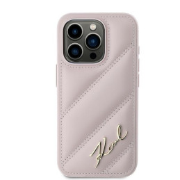 Karl Lagerfeld Diagonal Quilted Script dėklas, skirtas iPhone 15 Pro - rožinis