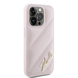 Karl Lagerfeld Diagonal Quilted Script dėklas, skirtas iPhone 15 Pro - rožinis