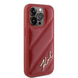 Karl Lagerfeld Diagonal Quilted Script dėklas, skirtas iPhone 15 Pro - raudonas