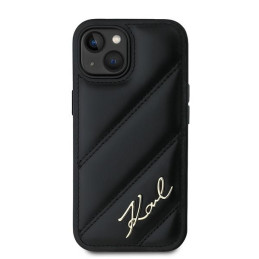 Karl Lagerfeld Diagonal Quilted Script dėklas, skirtas iPhone 15 Plus / 14 Plus - juodas