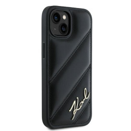 Karl Lagerfeld Diagonal Quilted Script dėklas, skirtas iPhone 15 Plus / 14 Plus - juodas