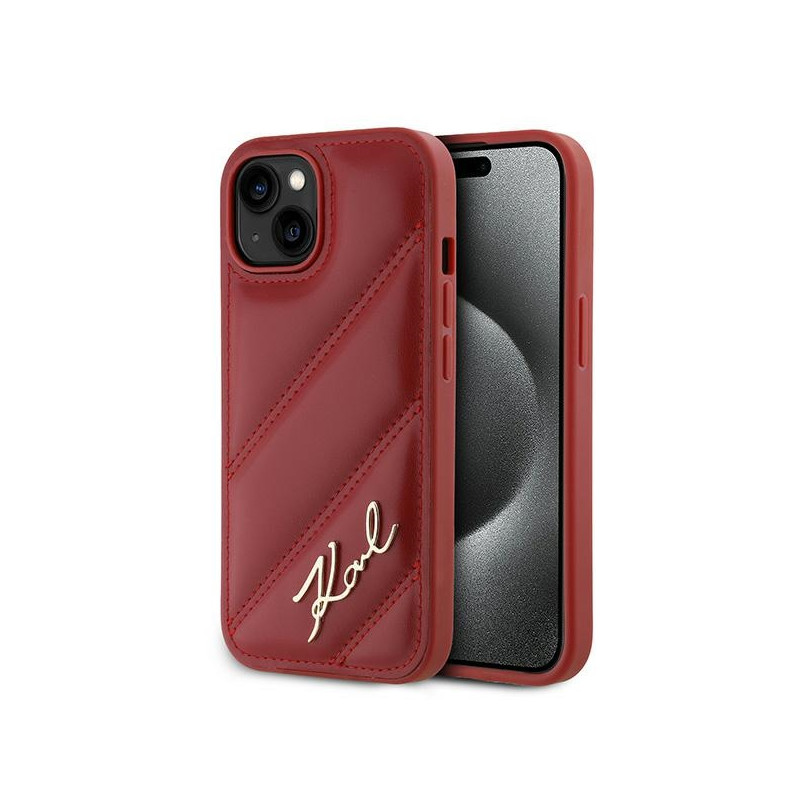 Karl Lagerfeld Diagonal Quilted Script dėklas, skirtas iPhone 15 / 14 / 13 - raudonas