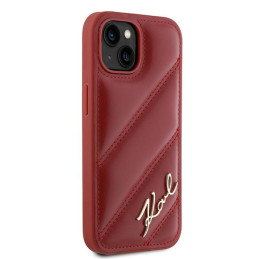Karl Lagerfeld Diagonal Quilted Script dėklas, skirtas iPhone 15 / 14 / 13 - raudonas