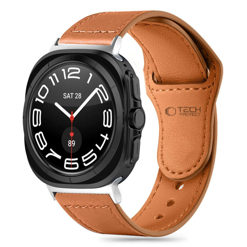 Tech-Protect LeatherFit dirželis, skirtas Samsung Galaxy Watch Ultra (47 mm) - rudas