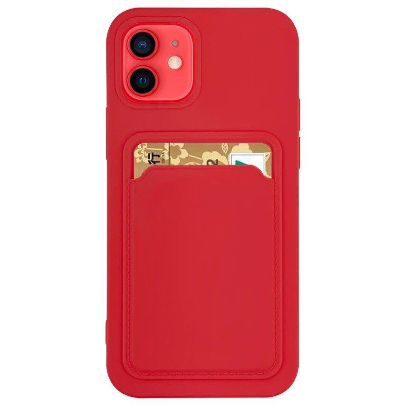 Card Case silikoninis piniginės dėklas su kišene kortelėms ir dokumentams Samsung Galaxy A22 4G red