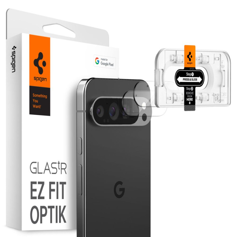 „Spigen Optik.tR Ez Fit“ fotoaparato grūdintas stiklas, skirtas „Google Pixel 9 Pro XL“ (2 pakuotės)