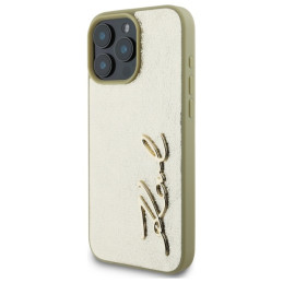 Karl Lagerfeld Metal Signature dėklas, skirtas iPhone 16 Pro Max - auksinis