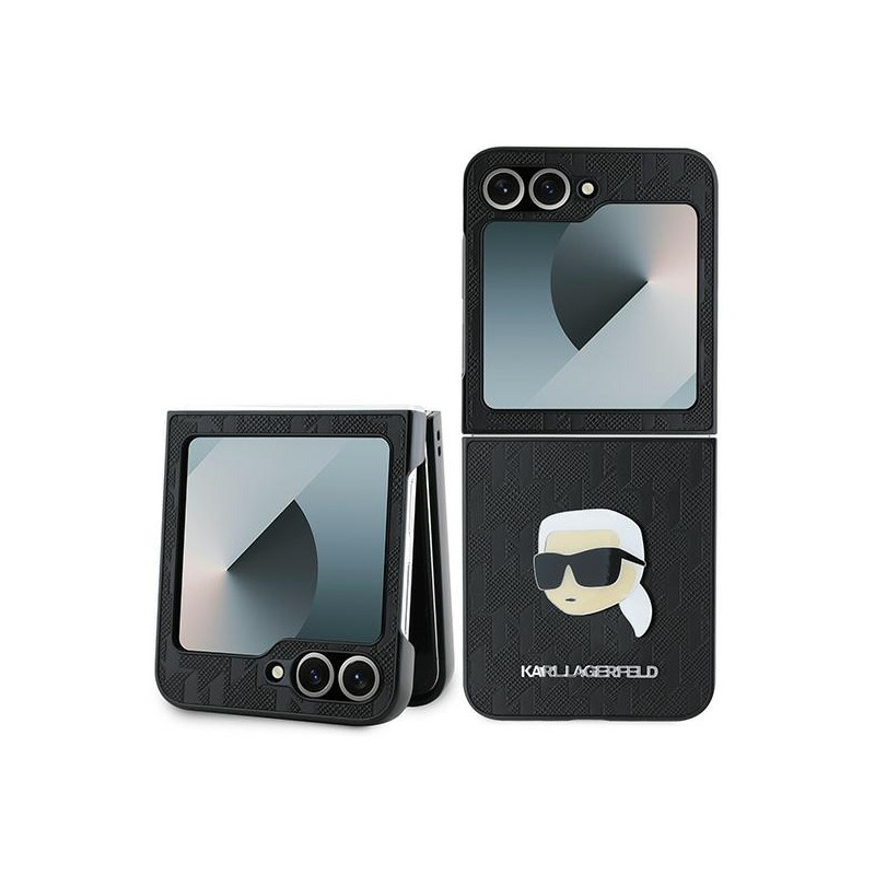 Karl Lagerfeld Saffiano Monogram dėklas, skirtas Samsung Galaxy Z Flip 6 - juodas