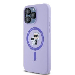 Karl Lagerfeld Silikoninis Karl&Choupette Heads Ring MagSafe dėklas skirtas iPhone 15 Pro Max - violetinė