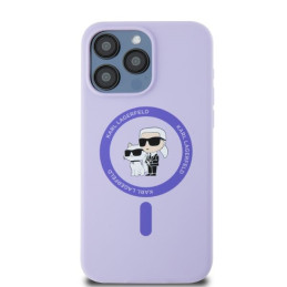 Karl Lagerfeld Silikoninis Karl&Choupette Heads Ring MagSafe dėklas skirtas iPhone 15 Pro Max - violetinė