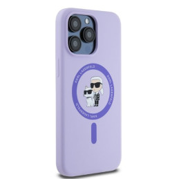 Karl Lagerfeld Silikoninis Karl&Choupette Heads Ring MagSafe dėklas skirtas iPhone 15 Pro Max - violetinė