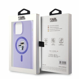 Karl Lagerfeld Silikoninis Karl&Choupette Heads Ring MagSafe dėklas skirtas iPhone 15 Pro Max - violetinė
