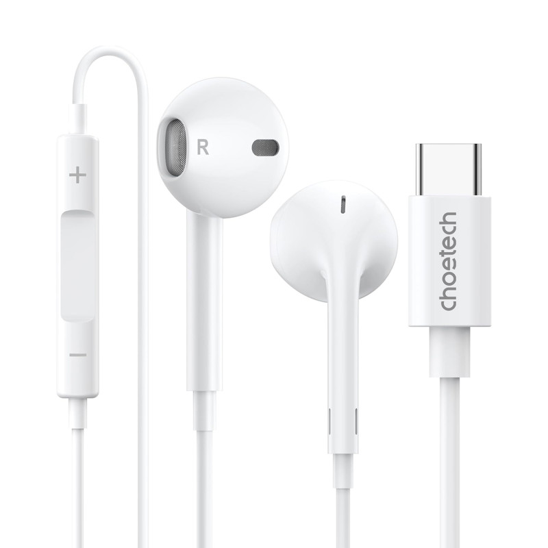 Choetech USB-C 1,2m į ausis įdedamos ausinės – baltos