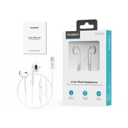 Choetech USB-C 1,2m į ausis įdedamos ausinės – baltos