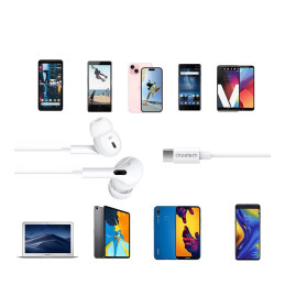 Choetech USB-C 1,2m į ausis įdedamos ausinės – baltos