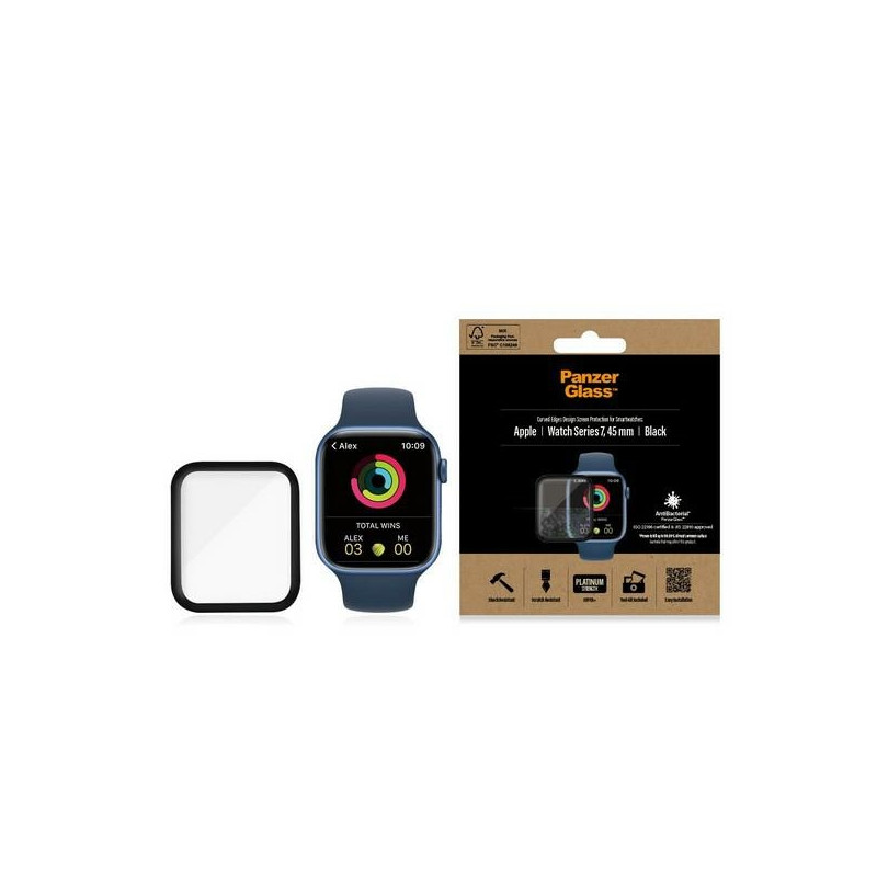 PanzerGlass Lenktas grūdintas stiklas, skirtas Apple Watch 7 45mm - juodas
