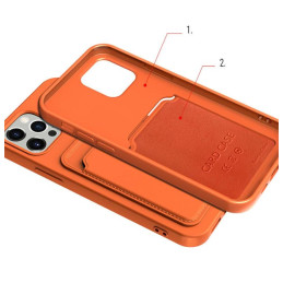 Card Case silikoninis piniginės dėklas su kišene kortelėms ir dokumentams Samsung Galaxy A12 rožinė