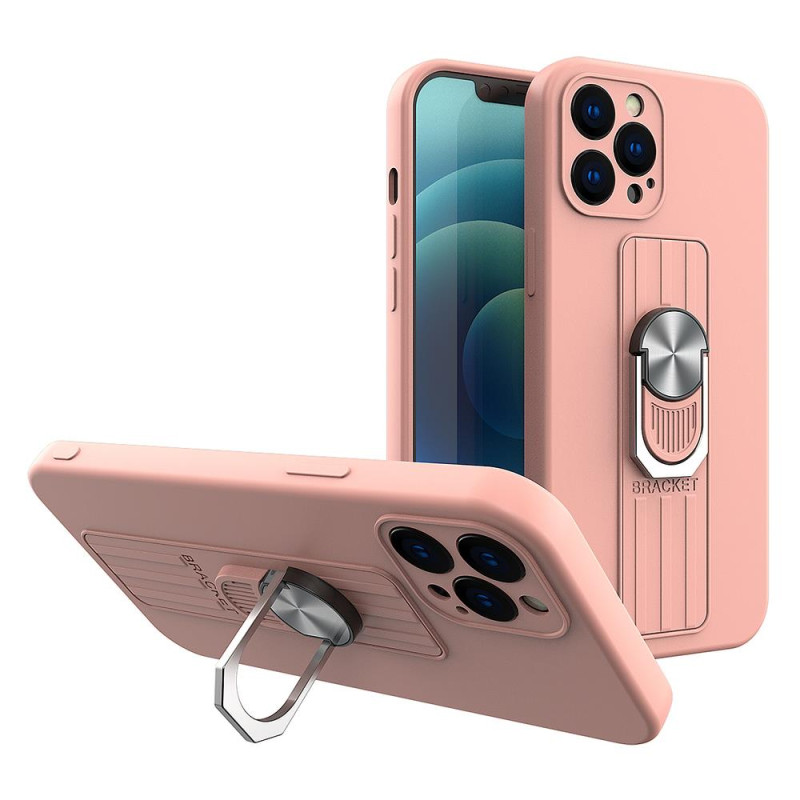 Ring Case silikoninis dėklas su pirštų laikikliu ir stovu iPhone XS Max rožiniam