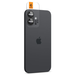 Spigen Glass tR EZ Fit Optik Pro grūdintas stiklas, skirtas iPhone 16 Plus kamerai (2 vnt) - juodas