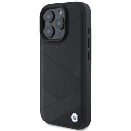 BMW Signature Leather Crossing Lines Pattern dėklas iPhone 16 Pro - juodas