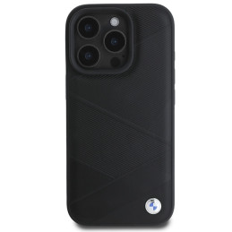 BMW Signature Leather Crossing Lines Pattern dėklas iPhone 16 Pro - juodas