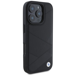 BMW Signature Leather Crossing Lines Pattern dėklas iPhone 16 Pro - juodas
