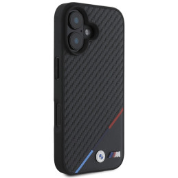 BMW Carbon Tricolor Line MagSafe dėklas iPhone 16 Plus - juodas