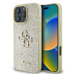 Guess Fixed Glitter Big 4G dėklas iPhone 16 Pro - auksinis