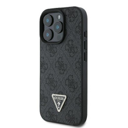 Guess Leather 4G Triangle Strass MagSafe dėklas, skirtas iPhone 16 Pro – juodas