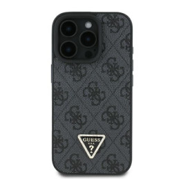 Guess Leather 4G Triangle Strass MagSafe dėklas, skirtas iPhone 16 Pro – juodas