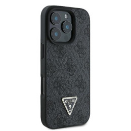 Guess Leather 4G Triangle Strass MagSafe dėklas, skirtas iPhone 16 Pro – juodas