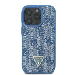 Guess Leather Metal Logo Strass Crossbody dėklas, skirtas iPhone 16 Pro - mėlynas
