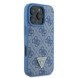 Guess Leather Metal Logo Strass Crossbody dėklas, skirtas iPhone 16 Pro - mėlynas