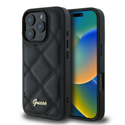 Guess Quilted Metal Logo dėklas, skirtas iPhone 16 Pro - juodas