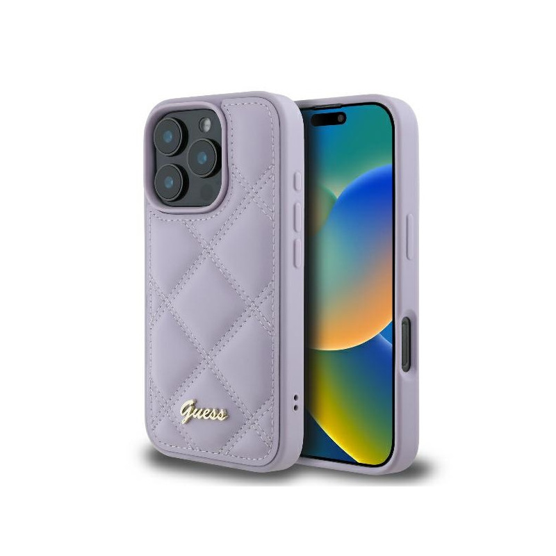 Guess Quilted Metal Logo dėklas skirtas iPhone 16 Pro - šviesiai violetinė