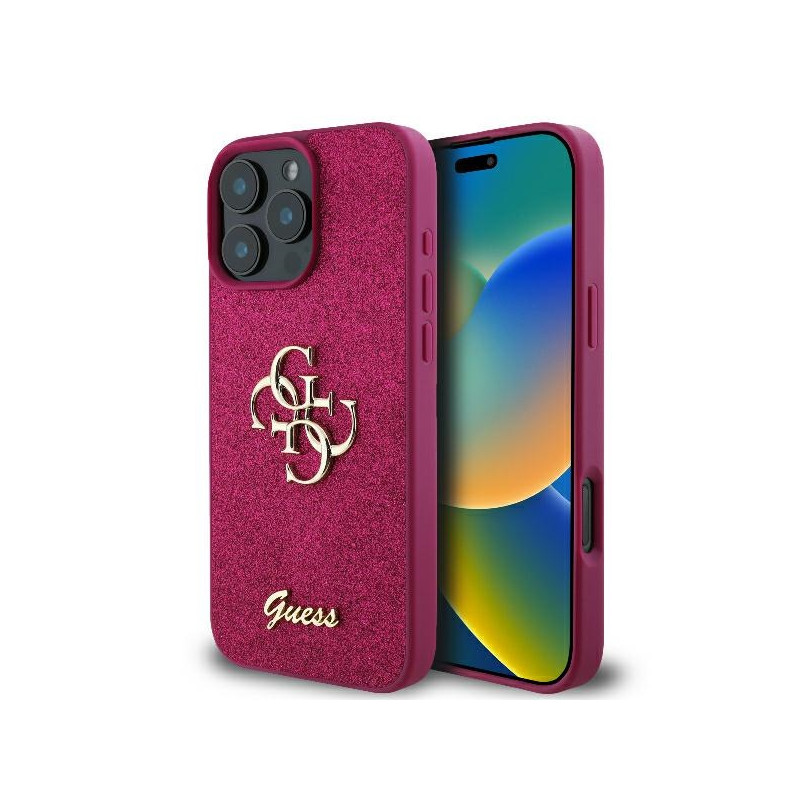 Guess Fixed Glitter Big 4G dėklas, skirtas iPhone 16 Pro Max - violetinė