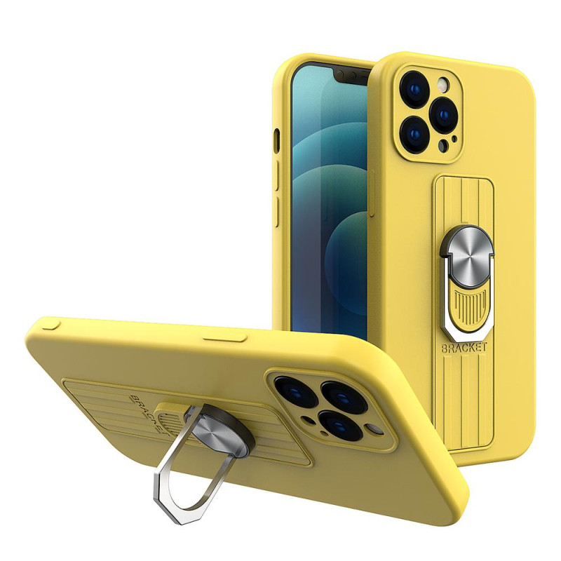 Ring Case silikoninis dėklas su pirštų laikikliu ir stovu iPhone 11 Pro Max geltonas
