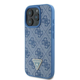 Guess Leather Metal Logo Strass Crossbody dėklas, skirtas iPhone 16 Pro Max - mėlynas