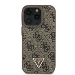 Guess Leather Metal Logo Strass Crossbody Dėklas, skirtas iPhone 16 Pro Max - rudas