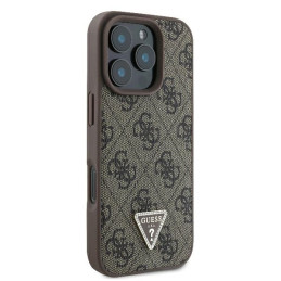Guess Leather Metal Logo Strass Crossbody Dėklas, skirtas iPhone 16 Pro Max - rudas