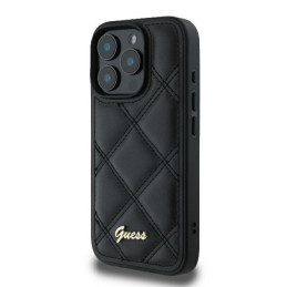 Guess Quilted Metal Logo dėklas, skirtas iPhone 16 Pro Max - juodas