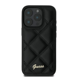 Guess Quilted Metal Logo dėklas, skirtas iPhone 16 Pro Max - juodas
