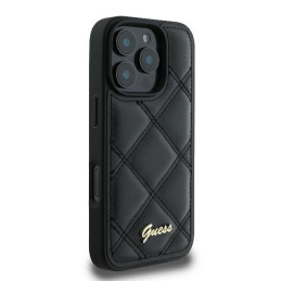 Guess Quilted Metal Logo dėklas, skirtas iPhone 16 Pro Max - juodas