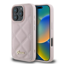 Guess Quilted Metal Logo dėklas, skirtas iPhone 16 Pro Max - rožinis
