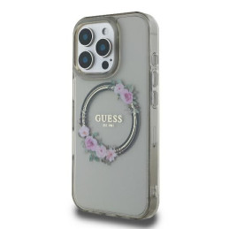 Guess IML Flowers Wreath MagSafe dėklas iPhone 16 Pro - juodas